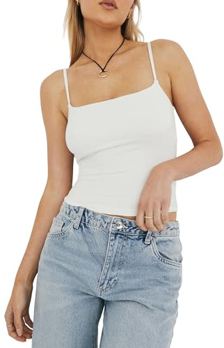 Felcia Women's Y2K Crop Camisole Summer Backless Spaghetti Strap Tank Tops Sleeveless T-Shirt 2026 Summer Streetwear (White, S)