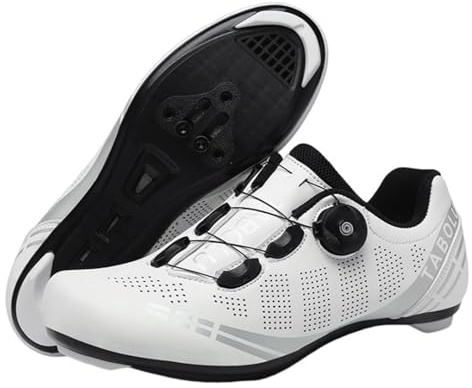 Hixingo Zapatilla de Ciclismo Hombre Mujere Blanco Zapatos Bicicleta de Carretera Montaña Exterior MTB Compatibles SPD SPD-SL Lock, Impresión de Iluminación Zapatillas de Ciclismo Unisex, 36 EU