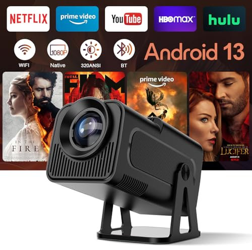 Android 13 Beamer Mini Smart Beamer 4K, 320 ANSI Projektor mit WLAN und Bluetooth, ChatGPT Sprachassistent Heimkino Tragbarer Projektor für Handy Klein (Schwarz)