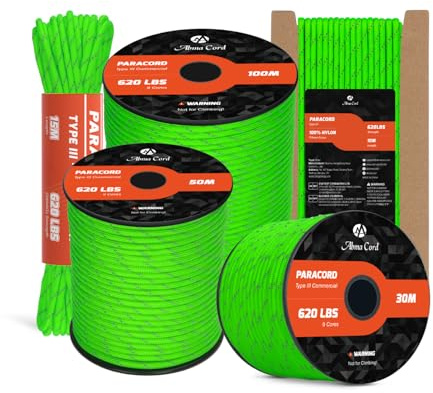 Abma Cord Paracorde 4mm 9 Brins 10m Corde en Nylon 620 Type 3 Parachute | 100% Nylon, Max 280kg (620lbs), Survie, Extrieur, Bracelet, l'artisanat