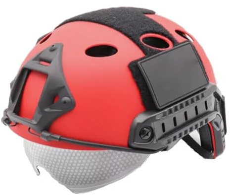 VKINGBOR Casco táctico de Rescate Rojo con Gafas y Sistema MOLLE, se Puede Utilizar con Luces de señalización, Faros y Luces de Alta Intensidad en Juegos tácticos o de Rescate.