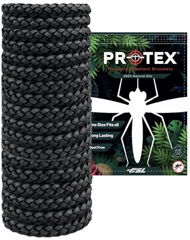 PR0TEX 18 Black Mosquito Repellent Bracelets, Adjustable Leather Deet-Free Wrist Bands, Effective Protection, Insect Mosquito Repeller Bands for Adults & Kids, Resealable 18 Pack.