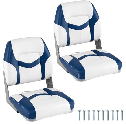 COSTWAY Set di 2 Sedie da Barca, Sedili Alti da Barca Pieghevole Morbide Imbottite Spesse, Sedile Nautica Ergonomico per Imbarcazioni da Pesca, 42 x 49 x 51 cm, Blu e Bianco