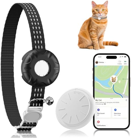 ZFSJTAG Cat Tracker, GPS Tracker for Cats, Cat Tracker Collar with Safety Elastic Buckle, Compatible with Apple Find My App (Only iOS), No Monthly Fee, Waterproof