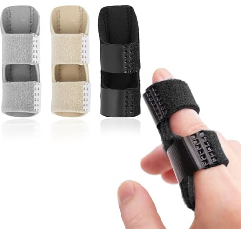 BDEPSTR 3 Ajustables Protector Dedos Mano con Banda de Aluminio Incorporada, Ferula Pulgar, para Dedos Rotos, Tensos, Artritis, Tendinitis-Negro, Beige, Gris