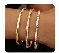 YADOCA 3 Stück Armreif Gold Armband Damen Gold Armband, 14K Gold Edelstahl Armreifen Gold Tennisarmband Damen, Silber Armreif Damen, Valentinstag für Sie Frauen