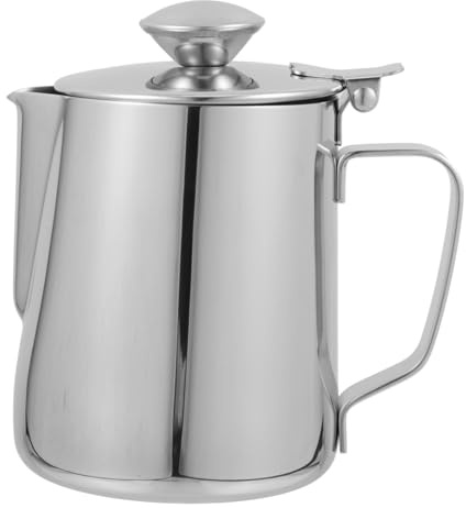 Toyvian Bricco in acciaio per Latte con Beccuccio Sottile e Coperchio Resistente e Antiruggine per Schiumare e Decorare Caffè Casa e Bar