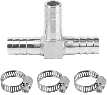 Stainless Steel Hose Nozzle Tee, 3-Way Hose Fittings with Clamps, for Flexible and Semi-Rigid Hose Connections