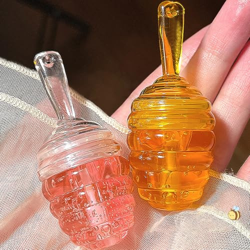 Zifeifeigs 2PCS Honey Jar Lip Oil, Moisturizing Lip Gloss, Hydrating Lip Balm, Peach Propolis Sleeping Lip Mask, Moisturizing And Preventing Chapping Lips Winter Lip Care Products (Peach+Honey)