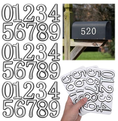 30 Pieces Mailbox Numbers for Outside, 2 inch Reflective Address Numbers for Mailbox 3D Self Adhesive Waterproof Stickers for Mailboxes, Apartment, House, Trash Bins, Office Hotel Room (Silver)