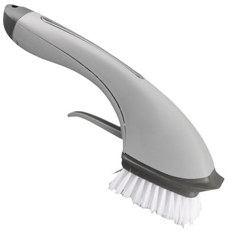 Spazzola per pulire pentole Spazzola per dispenser di sapone Spazzola per piatti Manico lungo Spazzola da ergonomica per strofinare pentole Padelle Piatti Angoli del lavello (Grigio)