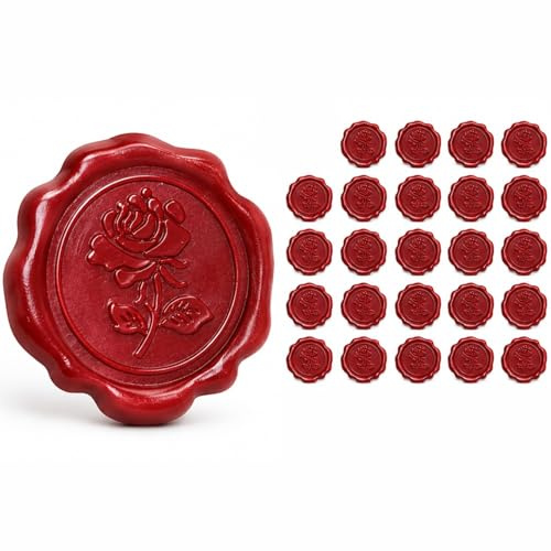 DCYQAIN 25 PCS Red Rose Wax Seal Stickers, 3D Embossed Self-Adhesive Wax Seals, Vintage 3cm Round Sealing Stamp Labels for Wedding Invitations Envelopes Gift Wrapping Scrapbooking