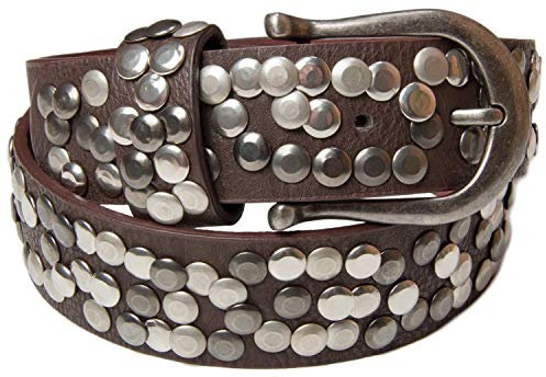 styleBREAKER Cintura da donna con borchie di diverse forme, cintura in ecopelle unicolore, cintura da donna regolabile 03010008, colore:Marrone scuro, Taglia:80cm