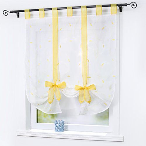 Joyswahl Raffrollo Voile transparentes Raffgardine Elena Stickereien Blätter Gardine BxH 60x140cm Gelb 1er Pack