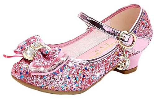 mama stadt Prinzessin Schuhe Mädchen Glitzer Schuhe Kinder Stöckelschuhe Mädchen Pailletten Prinzessin Cosplay Schuhe Partys Hochzeiten Klett Sandalen Elegante Mädchen Schuhe mit Absatz, Rosa/ 32