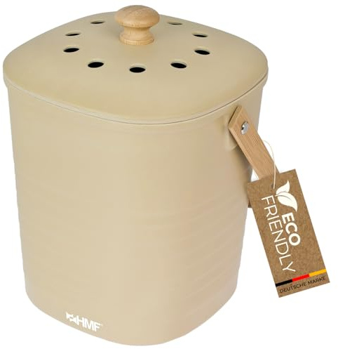 HMF hållbar organiskt avfallshink kök, luktfri komposterhink med lock | 3 liter | beige
