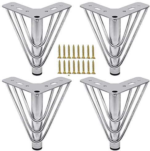 KMERCE 4pcs Möbelfüße Metall Silber 18cm, Schrankfüsse, Kommodenfüße, Sofa füße, Füße für möbel, Tischbeine für Couchtisch, Sofa,TV-Schrank, Bett, Sideboard, Mit Schrauben+Anti-Rutsch Stummschaltbasis