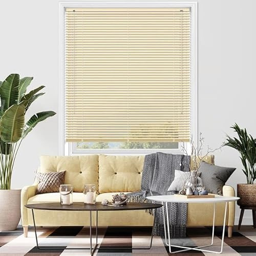 PVC Plain windows shutters Blinds - Cream colour - Width 165cm x Drop 213cm | Child Safe Easy Fit Trimmable Fittings Tilt Control Wand Mechanism - Privacy shutters Perfect for Home offices Window Blind