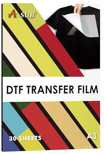 A-SUB DTF Transfer Film A3(11.7x16.5 Inch) - 30 Sheets Double Sided Matte DTF Transfer Film for Sumblimation or DTF Inkjet Printer, Direct to Film PET Transfer Paper for T shirts Textile
