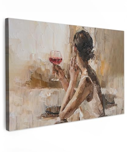 MuchoWow© Laminas Cuadros de Salon para Dormitorio 90x60 cm Lienzos Decoración Pared Cuadro Habitacion Decoracion Óleo - Mujer - Vino