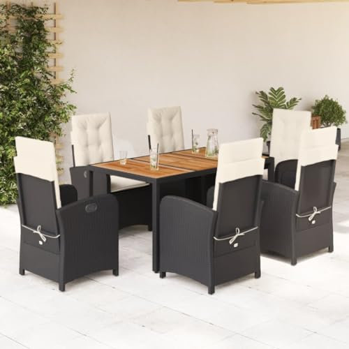 Keyroto Rattan trädgårdsmöbler set med 6 trädgårdsstolar hög rygg justerbar trädgård matsal grupp 6 personer sittgrupp utomhus polyrattan sittgrupp sittgrupp terrassmöbler utomhus-svart och kräm-7