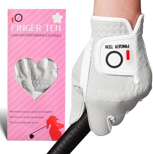 Guanto da golf da donna per destrorsi, mano sinistra, confezione da 1 guanto da golf con impugnatura antipioggia, caldo e umido (Bianco, Medium (Indossato Sulla Mano Sinistra))