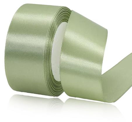 Presentband salvia grön 40 mm bred, 23 meter satinband vitt tyg band konsthantverk, kransar, bröllopsdekoration, jul, hårbågar, buketter, födelsedag presentförpackning