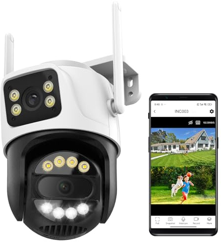 STONVUE Telecamera di sicurezza esterna wireless a doppia lente da 6 MP, telecamera di sorveglianza domestica WiFi, PTZ, panoramica a 355°, inclinazione di 90°, rilevamento umano e tracciamento