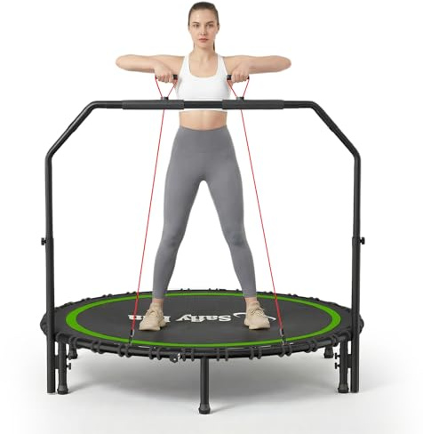 40''/45''/50'' Rebounder Trampoline for Adults, 450-550 lbs Foldable Mini Trampoline with Handle – Indoor Outdoor Fitness Trampoline with Resistance Bands for Cardio, Balance & Family Exercise