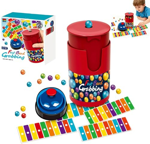 Match Color Bingo Game Set, snabbt spel med 90 pärlor och 6 kodkort, 1 klocka och pärlburk, reaktionshastighet och hand-öga-koordination för familj/fest 2-4 spelare