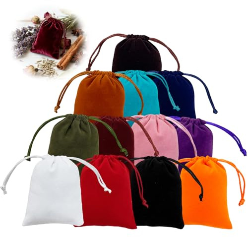 Ruvan Lot De 12 Sachets En Velours Multicolore, Pochette À Cordon 7 X 9cm Pour Bijoux, Pochette Bijoux Velour, Mélange De Velevet Pour Cadeaux, Cadeaux De Fête, 12 Couleurs