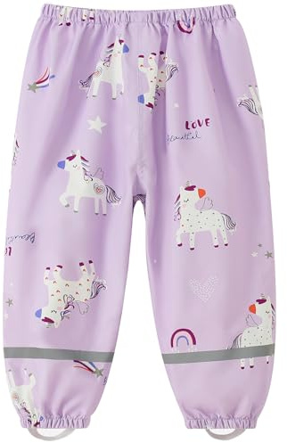 Fewlby Waterproof Trousers Kids Rain Pants for Boys Girls Lightweight Mud Pants Breathable Cartoon Rain Wear for Outdoor Play School 1-11 Years
