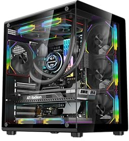 IONZ KZ-900 Boîtier de jeu PC V3- Dual Dynamic Mini Lite M/ATX | Verre trempé | Comprend 4 ventilateurs PWM Infinity RVB de 120 mm (noir)