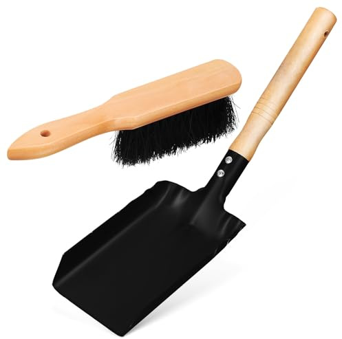 Veemoon Kit Cheminée Léger Pelle à Cendre à Bord Tranchant et Brosse de Nettoyage en Bois, pour Entretien des Plantes en Pot et Foyer