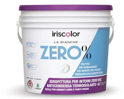IRISCOLOR Termoisolante Zero% Pittura Antimuffa per Interni Anticondensa con Microsfere di Vetro Zero VOC e Formaldeide Pittura Bianca Per Interni Bagni E Cucine