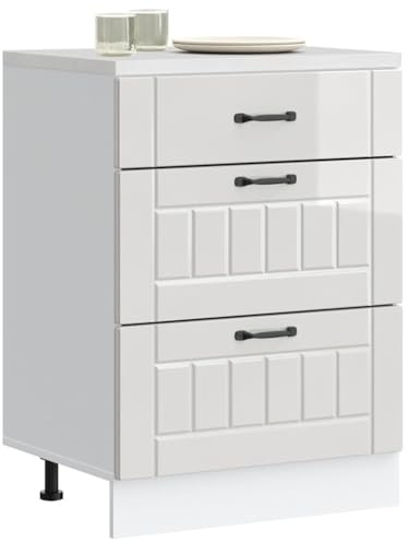 Kaloriko Köksunderskåp Lucca högglans vitt av trämaterial, 60 x 46 x 81,5 cm med justerbara fötter, förvaringsutrymme med låda och dörr, fristående för kök, källare, förvaringsskåp, förvaring