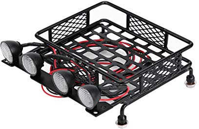 Dilwe RC Car Roof Rack Luggage, Small Size Roof Rack Luggage Carrier With LED Light Round Compatible with Axial SCX10 1/10 RC Car(4 White)
