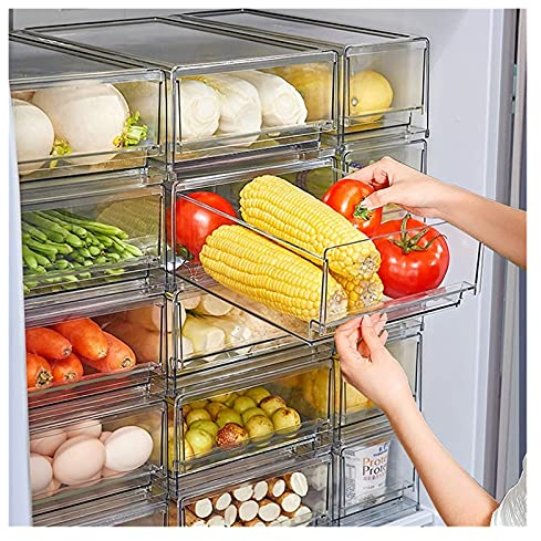 HSF Conjunto de Cajas de Almacenamiento de 4 unids Papelizador extraíble apilable para cocinar, Nevera, congelador, despensa Piezas y Accesorios de frigoríficos