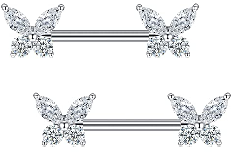 Mayhoop 14G Nippel Piercing Brustwarzenpiercing Nippel Bar Nippel Ring Chirurgenstahl Schmetterling Diamant Nippel Piercing Schmuck für Damen 1 Paar