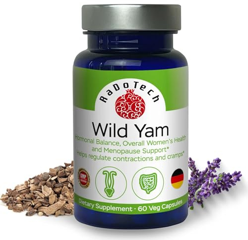 RaDoTech Wild Yam Root, Menopause Supplements for Women, Premenstrual and Menopause Support, Wild Yam Root Capsules, Relaxes Muscles, Wild Yam for Hormone Balance, 60 Veg Capsules, GMP