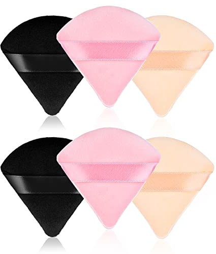 WLLHYF 6 STÜCKE Dreieck Puderquaste Kosmetische Puderquaste Velours Weiches Dreieck Nass Trocken Make-up Foundation Make-up Puff für die Gesichtskonturierung (6pcs, schwarz/pink/hautfarbe)