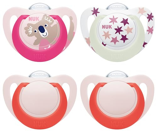 NUK Star Day & Night babynapp | 18-36 månader | Lugnar 99% av barnen | BPA-fri silikonnapp | Med ljuseffekt för att enkelt hitta i mörkret | Koala | 4 stycken