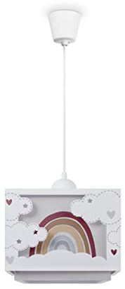 Paco Home Kinderzimmerlampe Kinderlampe Deckenlampe Pendelleuchte Lampenschirm Stoff Regenbogen Stern Löwe Dino Mond E27, Lampenart:Pendelleuchte - Typ 6, Farbe:Beige
