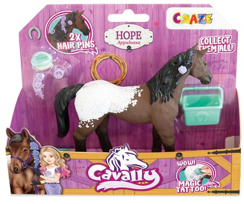 Craze Cavally Box Set Hopp – hästar leksak att samla in, realistisk hästfigur med tillbehör och specialeffekter, Appaloosa-häst leksak flicka