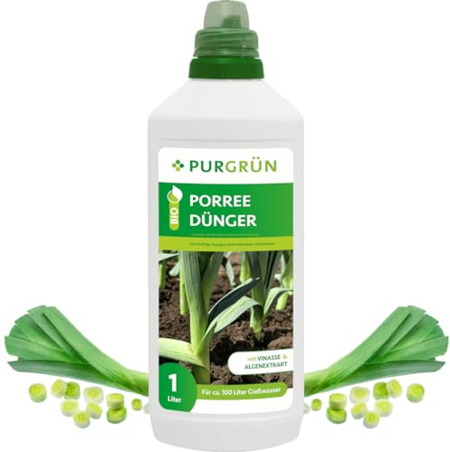Purgrün® Bio-Porree-Dünger 1 Liter – Organische Rezeptur – Premium-Flüssigdünger – NPK 4+1+7 – Mit Algenextrakt & Vinasse – Extra Kalium für intensiven Geschmack – Ohne tierische Inhaltsstoffe