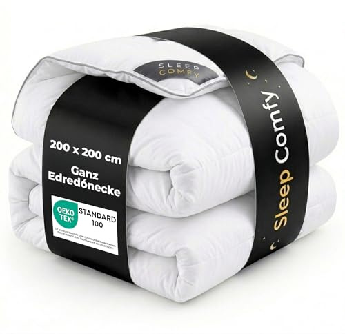 Sleep COMFY Lyx 4-säsonger varm filt, året runt-täcke 200 x 200 cm 100 % Oeko -TEX täcke, sängfilt för sommar och vinter, vinterfilt, vinterfilt, sovfilt, dubbeltäcke
