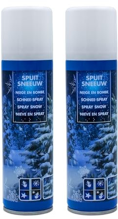 Spetebo Spray à neige de Noël 150 ml avec 8 pochoirs – Lot de 2 – Neige artificielle décorative à pulvériser – Peinture à la neige décorative en spray – Peinture à neige en spray – Neige de fenêtre,