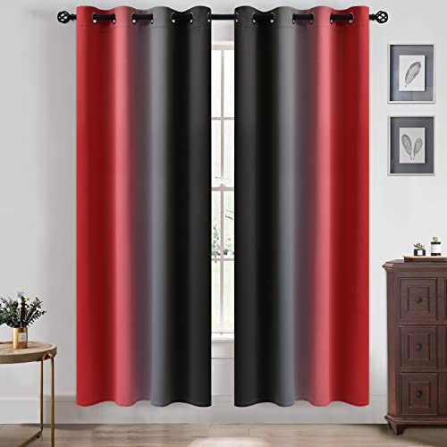 Yakamok Blackout Ombre Black and Red Curtains for Bedroom,Room Darkening Grommet Thermal Insulated Full Light Blocking Window Drapes/Curtains for Living Room(2 Panels, 52 x 72 Inch)