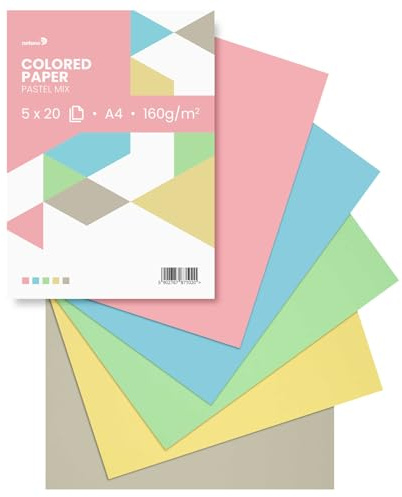 Netuno 100x papier coloré pastel (5x20) A4 210 x 297mm 160g papier cartonné de couleur couleurs assorties carton décoratif papier à dessin artisanat DIY décoration papier de bricolage projets créatifs