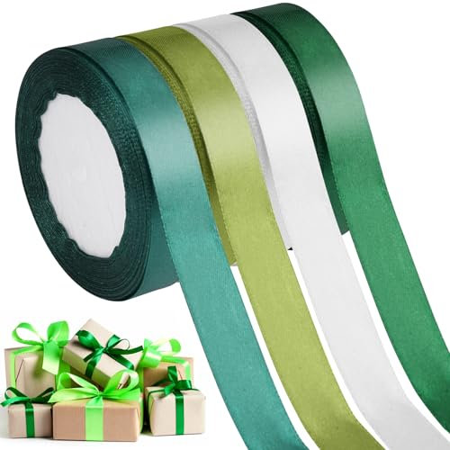 4 Rollos Cinta de Raso, 20mm x 88m Cinta para Envolver Regalos, Verde Cintas Regalo, Rollo de Cintas de Raso, para Regalos de Boda, Cumpleaños, Embalaje Decoración